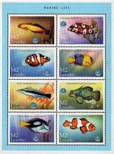 Lesotho 1998 - Marine Life Fish - Sheet of 8 Stamps - Scott #1144 - MNH