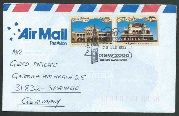 AUSTRALIA 1993 cover to Germany - nice franking - Sydney pictorial pmk.....12829