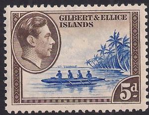 Gilbert & Ellice Islands 1939 - 55 KGV1 5d Island Canoe MM SG 49 ( K1473 )