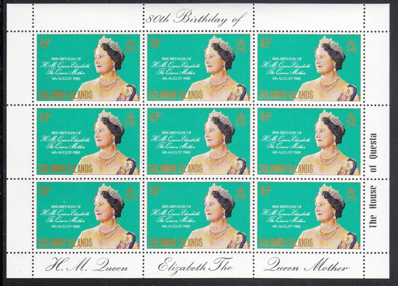 Solomon Islands 1980 MNH Scott #426 Minisheet of 9 Queen Mother´s 80th Birthday