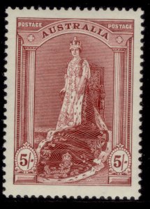 AUSTRALIA GVI SG176, 5s claret, NH MINT. Cat £28. CHALKY