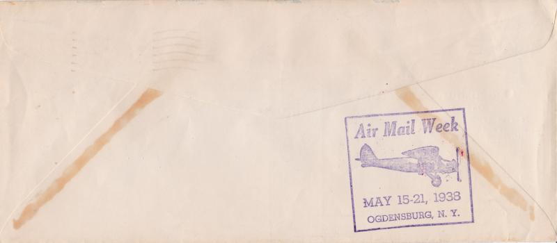 United States 1938 Ogdenburg, New York Air Mail Week May 15-21 1938