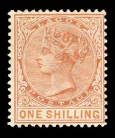 Lagos #31 Cat$21, 1885 1sh orange, lightly hinged