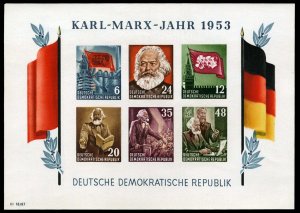 Germany - East (DDR) #144a Cat$100, 1953 Karl Marx, imperf. souvenir sheet, n...