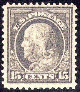 US Stamp #418 15c Franklin MINT Hinged SCV $77.50