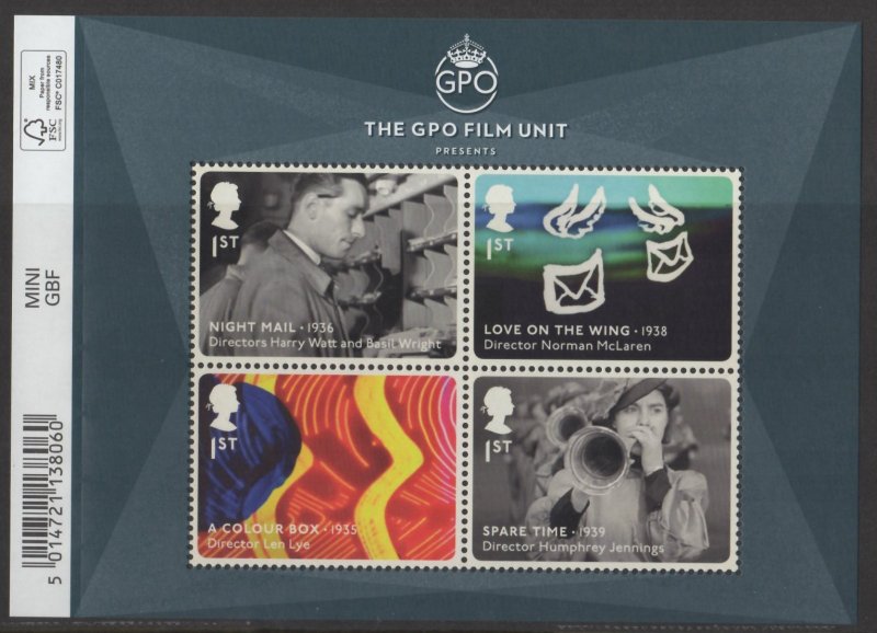 GB, (MSB2) 2014 SGMS3608 Mini Sheet (W/Code), BRITISH FILM UNIT GPO, Mint (NH)