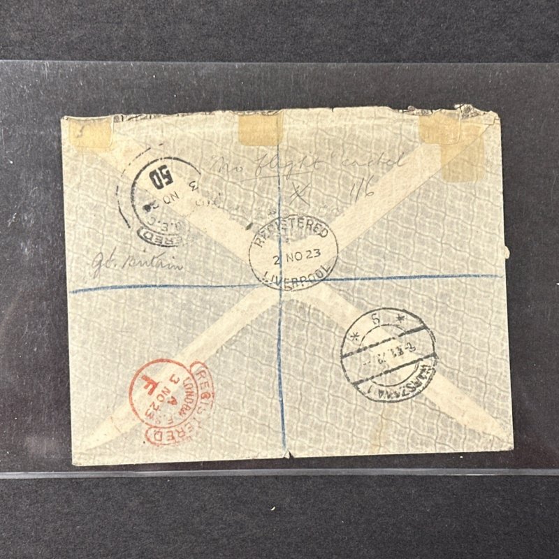 Great Britain 1923 No Flight Due To Bad Weather Sent By Surface Mail