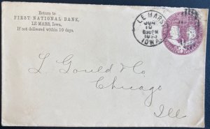 1893 Le Mars IA USA Postal Stationery First National Bank Cover To Chicago IL