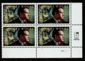 2000 Thomas Wolfe Plate Block of 4 33c Postage Stamps, Sc#3444, MNH, OG