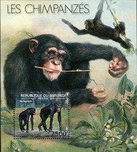 Chimpanzees Stamp Pan Troglodytes Wild Animals S/S MNH #2857 / Bl.295