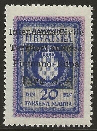 Fiume 1941 Italian Occupation of Kupa Revenue Barefoot #75B VF-H
