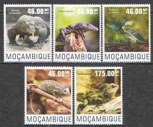 Wb305 2014 Mozambique Lizards Reptiles Fauna #7585-89 Set Mnh