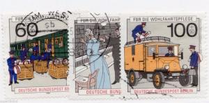 1990 Germany Berlin Sc 9NB283-85 postal workers, mailmen, automobile Used Cv $9