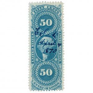 1862-71 50c U.S. Internal Revenue, George Washington R55d Entry of Goods, Blue