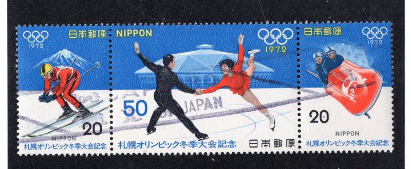Japan 1972 Set of 3 Winter Olympics, Scott 1103-1105 used se-tenant, value = 75c