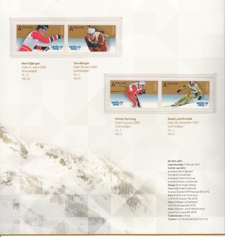 Norway 2014 Presentation Pack of 4 plus FDC A Innland Skiers - Winter Olympic...