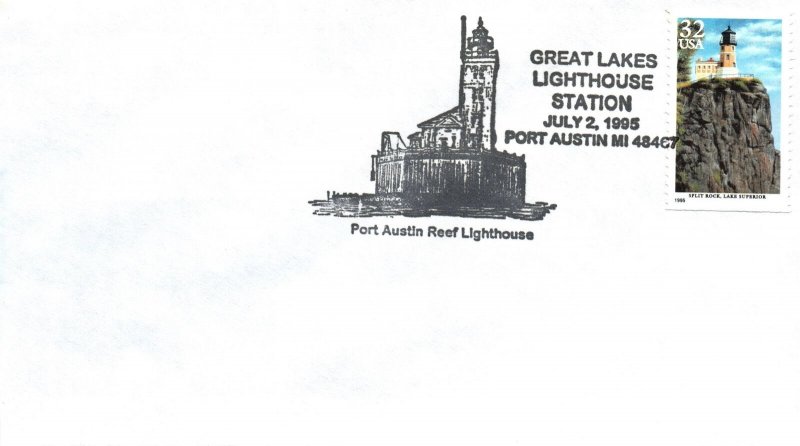 SPECIAL PICTORIAL POSTMARK CANCEL LIGHTHOUSE SERIES PORT AUSTIN REEF MICHIGAN 95