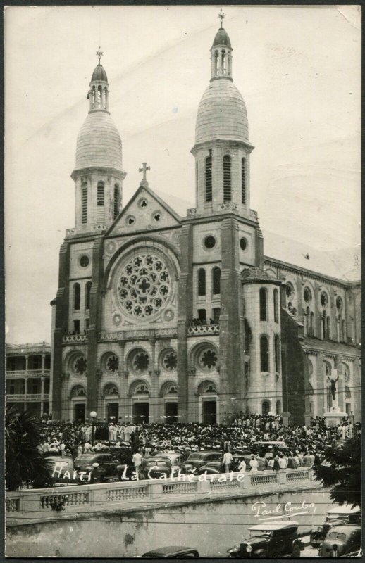 Haiti Port-au-Prince Cathedral 1949 Photo Postal Card to Switzerland
