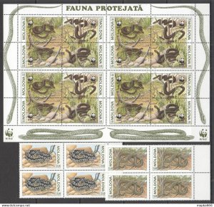 Ss1535 1993 Moldova Wwf Fauna Reptiles Snakes #50-55 1Sh+4Set Michel 64 Euro Mnh