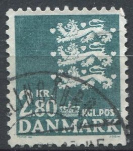 Denmark Sc#643 Used, 2.80k dl grn, Small Coat of Arms (1979)