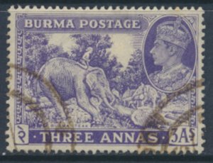 Burma  SG 57a  SC# 58  Elephant and Teak Log Used see details and scans