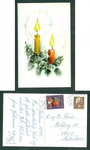 Denmark. Christmas Card 1974. Seal  + 70 Ore. Maribo.  2 Candles, Spruce.Nakskov