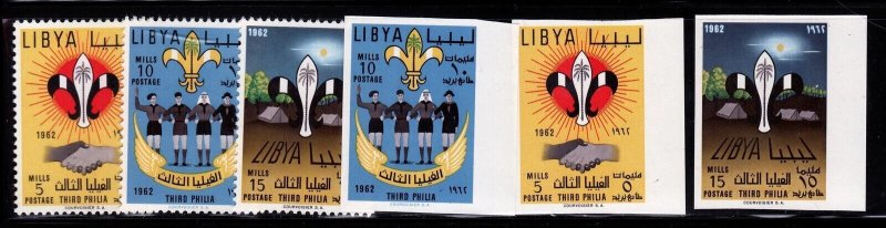 Libya Sc 222-4 Perf+imperf + 225 S/S all NH of 1962 - Scouts