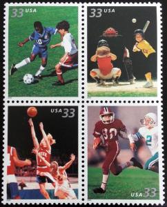 2000 33c Youth Team Sports, Block of 4 Scott 3399-3402 Mint F/VF NH