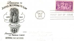 SCOTT 1022 SUPR. COURT EARLY FLEETWOOD CACHET COVER 1953 UA