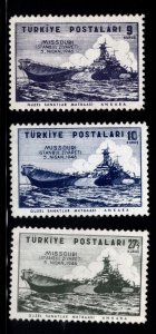 TURKEY Scott 940-942 MH* 1946 USS Missouri at Istanbul  set