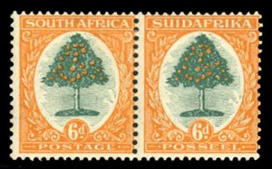 South Africa #25 Cat$42.50, 1926 6p orange and green, se-tenant horizontal pa...