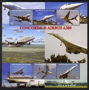 CHAD - 2012 - Concorde & Airbus A380 - Perf 6v Sheet  - Mint Never Hinged
