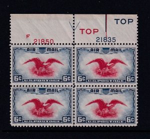 1938 Airmail 6c Sc C23 bi-color eagle and shield MNH XF plate block Type 2 (41