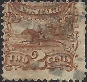 US Scott #113 Used Fine 2 Cent 1869 Post Horse & Rider Stamp