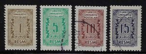 Turkey #O76-79 Used; Short set of 4 - Official stamp (1962)