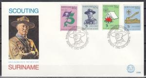 Suriname, Scott cat. 625-628. 75th Anniversary of Scouting. First day cover. *