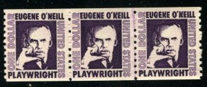 #1305C, Unused no gum, $1 Eugene O'Neil, Coil Line Strip of 3⭐⭐⭐⭐⭐⭐