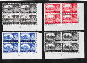 GB 1967 CASTLES Set SG759-762 (no watermark) CONTROL Blocks of 4, MNH. Cat £79