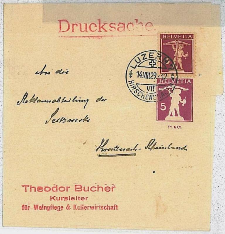 SWITZERLAND  -  POSTAL HISTORY:  Postal Stationery WRAPPER + ADHESIVE!  1929