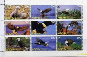 ABKHAZIA - 1998 - WWF Eagles - Perf 9v Sheet - M. N.H. - Private Issue