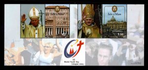 Isle of Man, Scott 1120 World Youth Day Pope John Paul 2 MNH** souvenir sheet