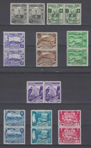 PERU 1938 AIRPOST Sc C49-C57 PAIRS PERF PROOFS + SPECIMEN MNH F,VF & SCARCE