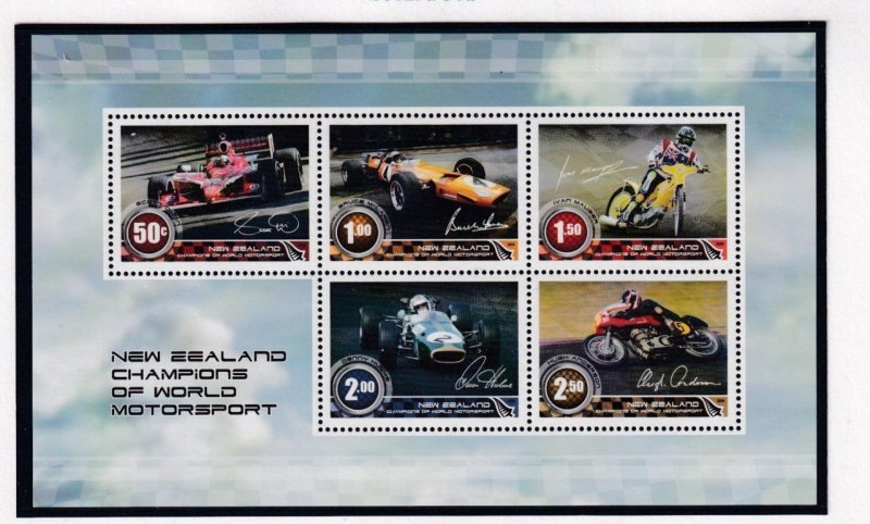 NEW ZEALAND 2009 VF-MNH CHAMPIONS OF WORLD MOTORSPORT SET AND S/SHEET