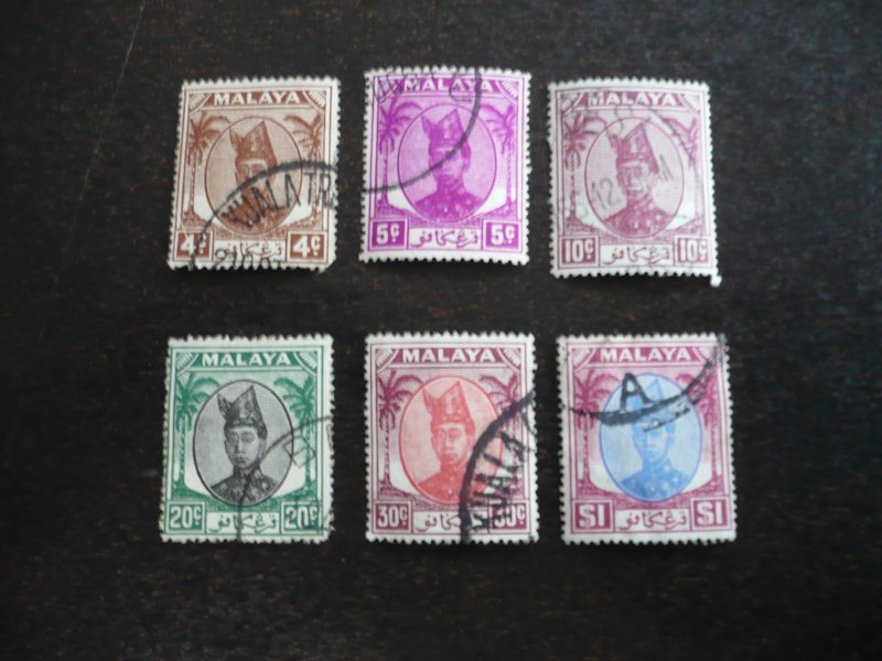 Stamps-Malaya Trengganu -Scott#56,59,61,65,68,72 - Used Part Set of 6 Stamps