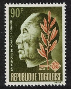 Togo Adenauer German statesman Commemoration. 1968 MNH SC#645 SG#595