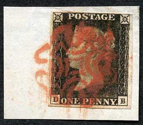 Penny Black (DB) Plate 4 Fine Four Margins on piece