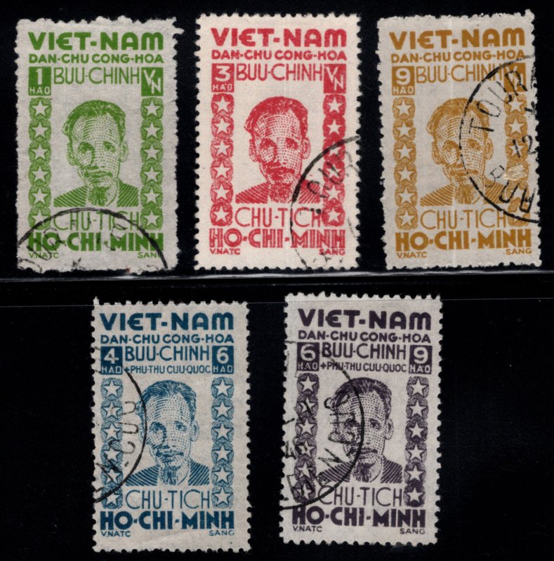 North Viet Nam, Viet MINH Scott 1L57-1L61 Used 1946 Ho Chi Minh set