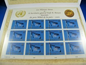 UN NEW YORK - SCOTT #816 - 2001 NOBEL PEACE PRIZE FOLDER  MNH