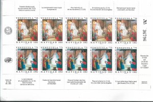 VENEZUELA 1992 CHRISTMAS FULL SHEET OF 10 VALUES MINT NH VF 5 PAIRS MINI SHEET