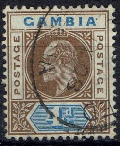 GAMBIA SG62a 1906 4d BROWN & ULTRAMARINE DENTED FRAME VAR USED (d)